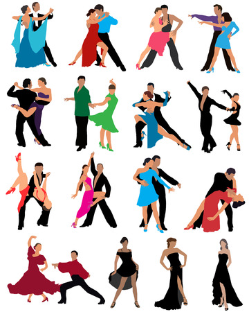 Dancing couples, different styles of dance, color vector illustrationのイラスト素材
