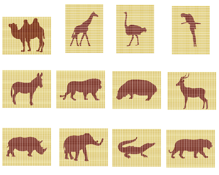 Silhouettes of animals of Africa in mosaic form のイラスト素材