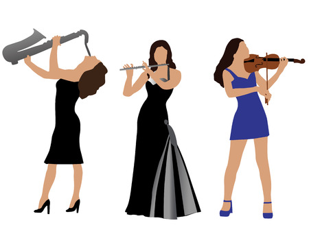 Silhouettes of the musicians playing musical instrumentsのイラスト素材
