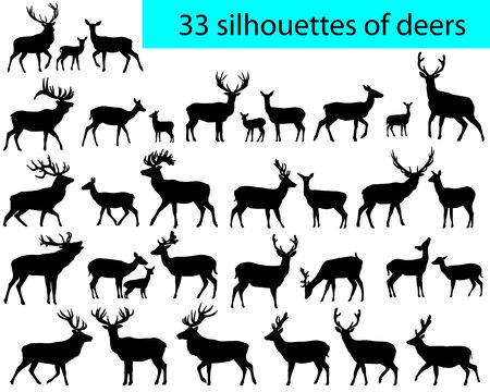 Collection of silhouettes of deers and its cubsのイラスト素材