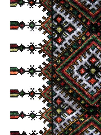 the boundary of the traditional Ukrainian cross-stitchの写真素材