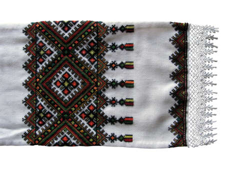 traditional Ukrainian embroidered towel on white background