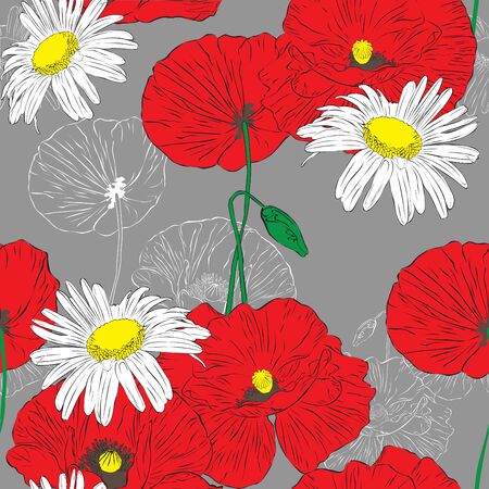 floral seamless background with wildflowersのイラスト素材