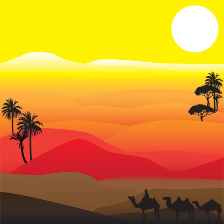 black silhouettes of the characters are African desertのイラスト素材