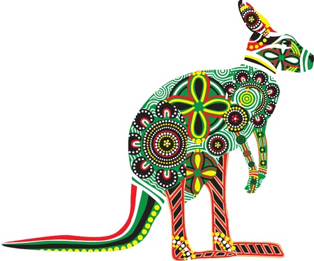 silhouette of a kangaroo with colorful patterns of Australian Aboriginesのイラスト素材