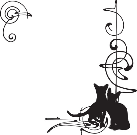 frame with unusual patterns and silhouettes of catsのイラスト素材
