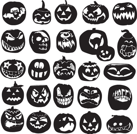 diverse set of silhouettes of Halloween pumpkinsのイラスト素材