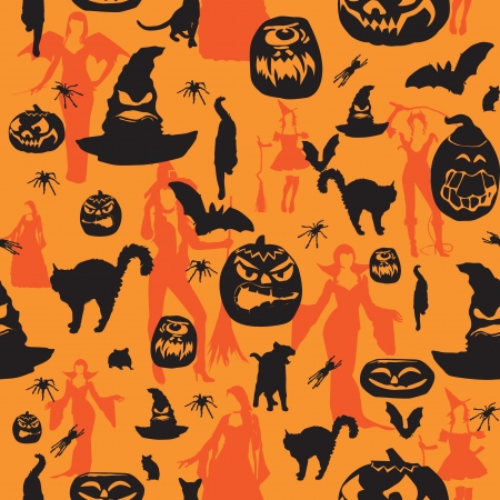 Seamless background with the symbols of the holiday Halloweenのイラスト素材