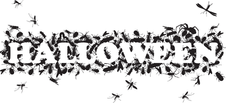 inscription of Halloween silhouettes of black beetleのイラスト素材