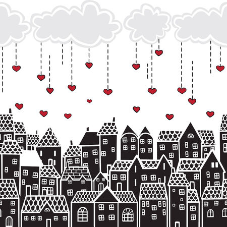 clouds with hearts over the cityのイラスト素材