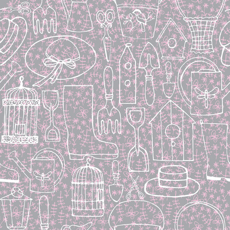 work in the garden seamless patternのイラスト素材