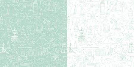 seamless pattern with objects symbolizing the sea voyageのイラスト素材