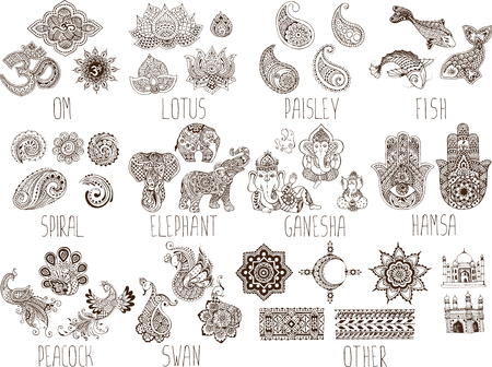 mehndi symbols on a white backgroundのイラスト素材