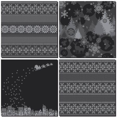 Black and white backgrounds with Norwegian designs and patternswith snowflakes, Christmas trees and Santa.のイラスト素材