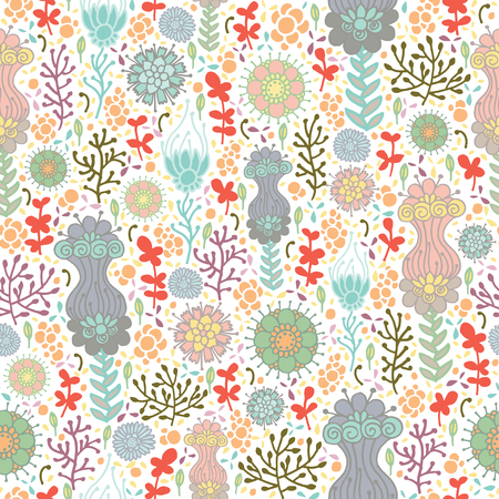 seamless pattern with different flowers and herbsのイラスト素材
