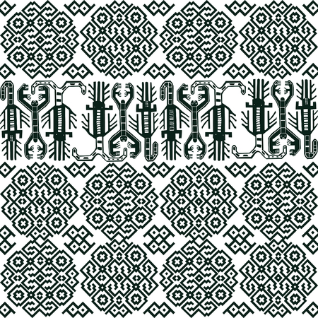 Seamless ornaments in Peruvian style. Black pattern on a white background.