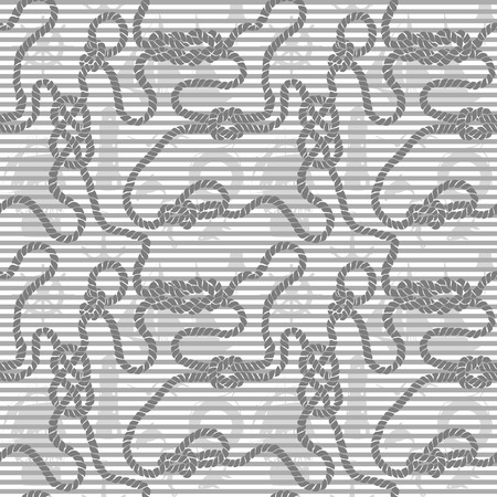 Seamless rope with sea knots against the background of stripsのイラスト素材