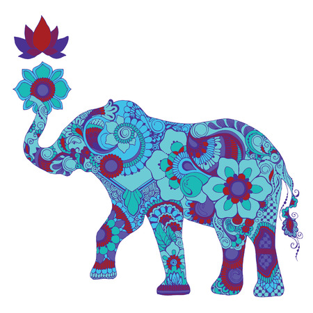 Elephant with lotus decorated with Indian mehndiのイラスト素材