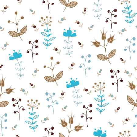 Autumn nature. Stylized flowers and berries. Seamless pattern.のイラスト素材