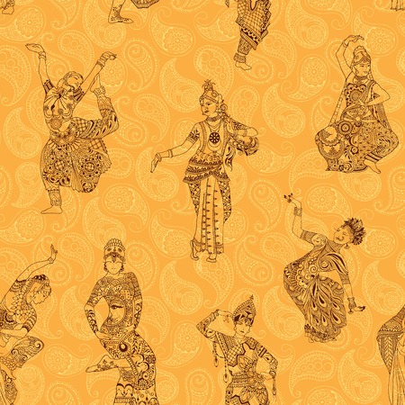 Seamless pattern. Oriental dancers on a bright background.のイラスト素材