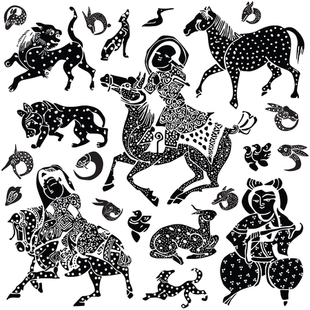 A set of characters from antique persian tiles. A lot of elements for design.のイラスト素材