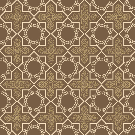 Seamless pattern in oriental style. Ornate decor on a brown background.のイラスト素材