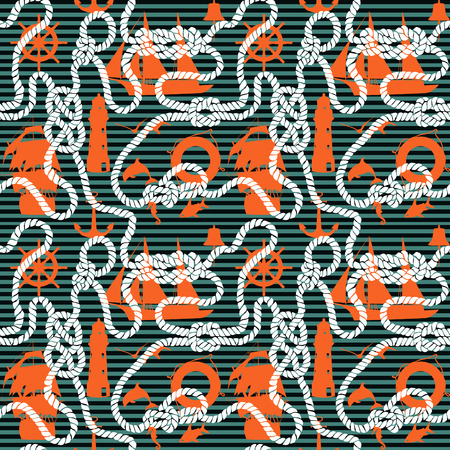 Sea knots and silhouettes. Seamless pattern.のイラスト素材