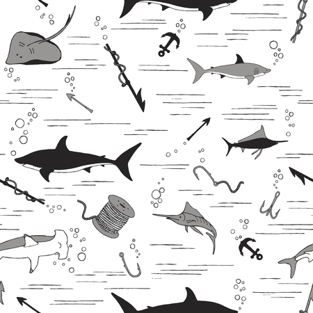 Seamless pattern with fishes on white background.のイラスト素材