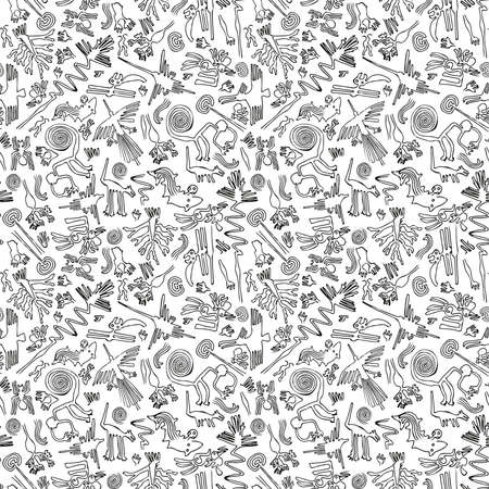 Seamless black-white pattern with geoglyph symbols.のイラスト素材