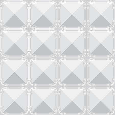 Gray tiles with a light filigree pattern around the edges. Seamless pattern.のイラスト素材