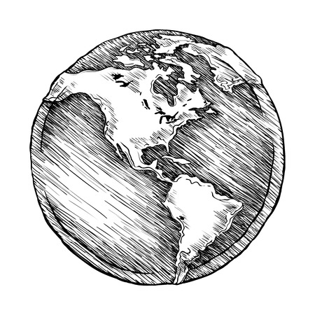 Globe outline drawing. Vector illustration  of sketchy  on white background.のイラスト素材