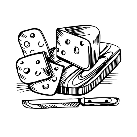 Vector sketch of the cheese. Great for markets, grocery stores, shops, organic food label design.のイラスト素材