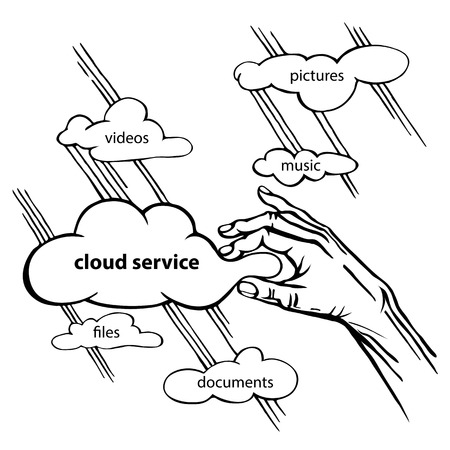 Cloud service sketch vector. Conservation and use of personal data via the Internet.のイラスト素材