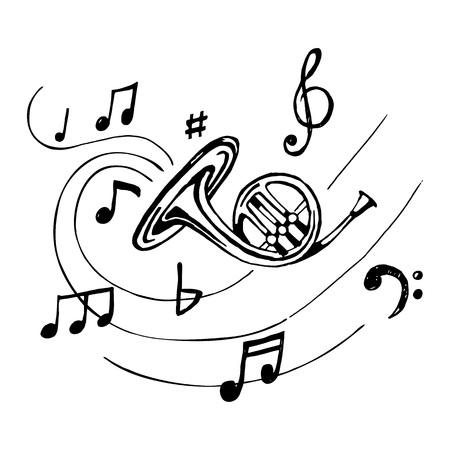 French horn with notes.のイラスト素材