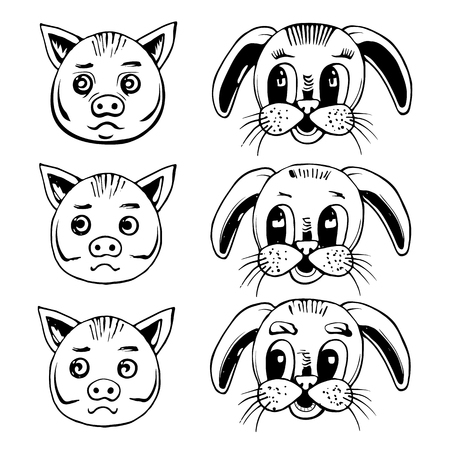Head of a pig and a rabbitのイラスト素材
