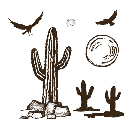 Cacti and silhouettes ravens setのイラスト素材