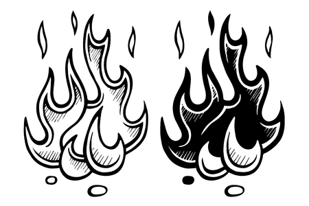Flame of fire stylized sketch hand-drawing  monochrome vector setのイラスト素材