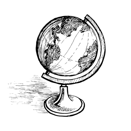 Globe on the stand. Hand drawing vector sketch monochrome illustration.のイラスト素材