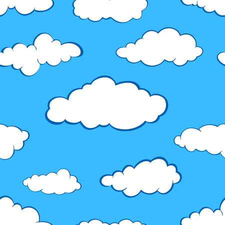 Stylized white clouds set. Seamless pattern on blue sky background.のイラスト素材