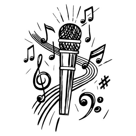 Microphone and notes sketchのイラスト素材