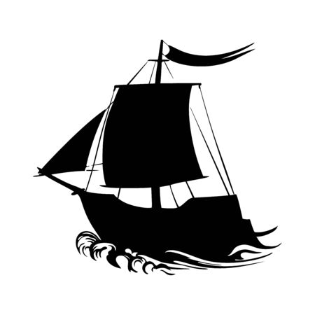 Sailing ship silhouette pirate boat and sea on a white background vectorのイラスト素材