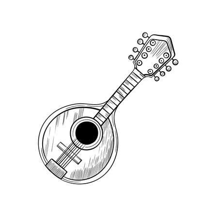 Mandolin stylized graphic arts hand drawn vector sketch icon isolated on backgroundのイラスト素材