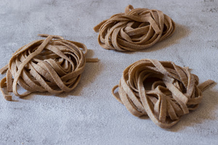 Homemade wholemeal pasta with wholemeal flour.