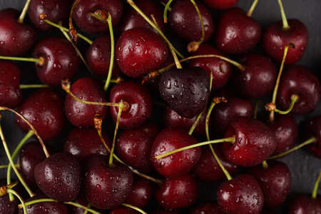 Fresh sweet and sour dark red cherries, close upの写真素材