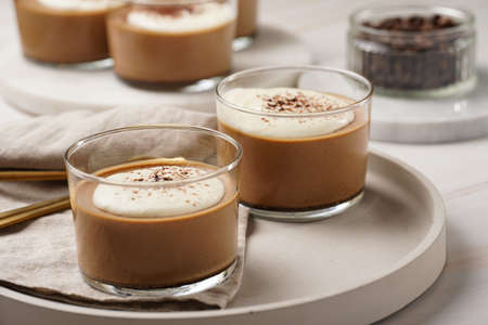 Italian chocolate and coffee mousse dessert semifreddo - half-frozen ice cream with whipped cream...