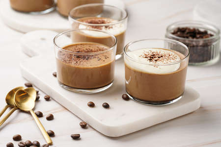 Italian chocolate and coffee mousse dessert semifreddo - half-frozen ice cream with whipped cream...