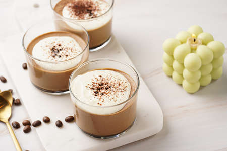 Italian chocolate and coffee mousse dessert semifreddo - half-frozen ice cream with whipped cream...