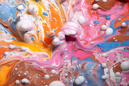 A close-up on a splash of acrylic paint, multicolored, filling the frame. Generative AI technologyの素材