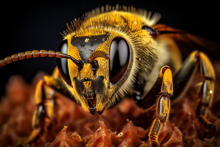 an extreme close-up of a massive queen bee. Generative AIの素材