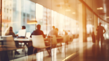 business people meeting at table. Abstract blurred office interior space background.beige, brown and orange colors. Business conceptの素材